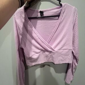 Purple cropped V neck long sleeve